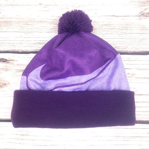 Nike Purple Beanie Hat with Pom Pom - Picture 1 of 3
